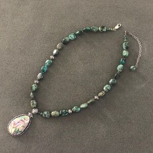 Green Beaded Necklace with Large Pendant